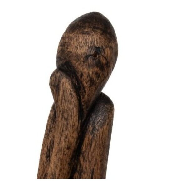 Russian Hand-Carved Abstract Wooden Sculpture Of Contemplative Figure - Picture 8 of 8